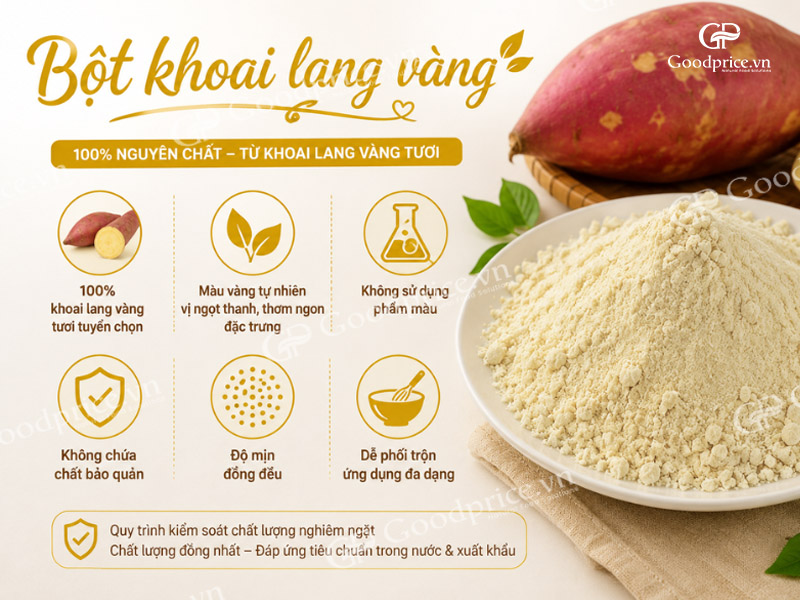 Ứng dụng v&agrave; gi&aacute; trị dinh dưỡng của bột khoai lang v&agrave;ng