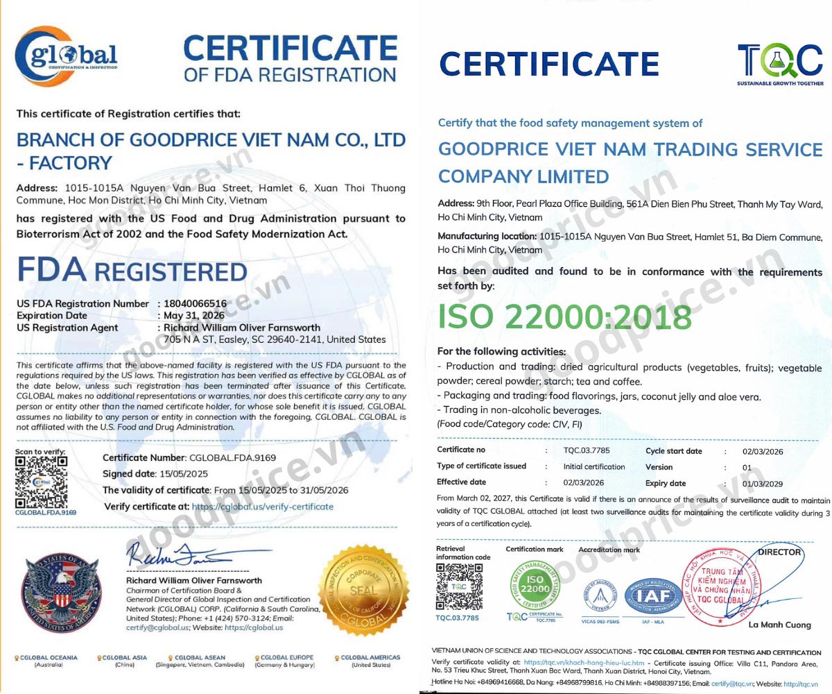 Giấy chứng nhật Goodprice đạt chuẩn  ISO 22000:2018