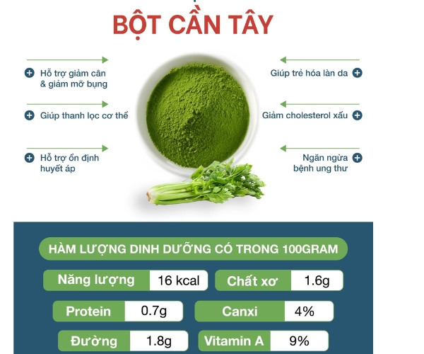 Công dụng bột rau cần tây dành cho sức khoẻ