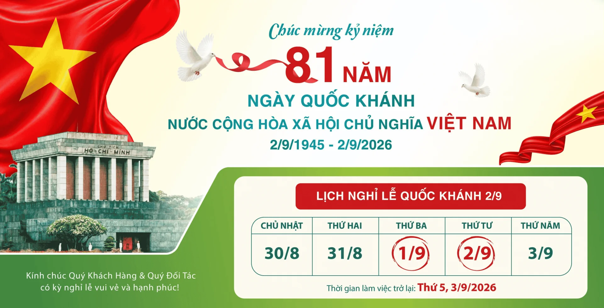 Thông báo nghỉ lễ 2/9